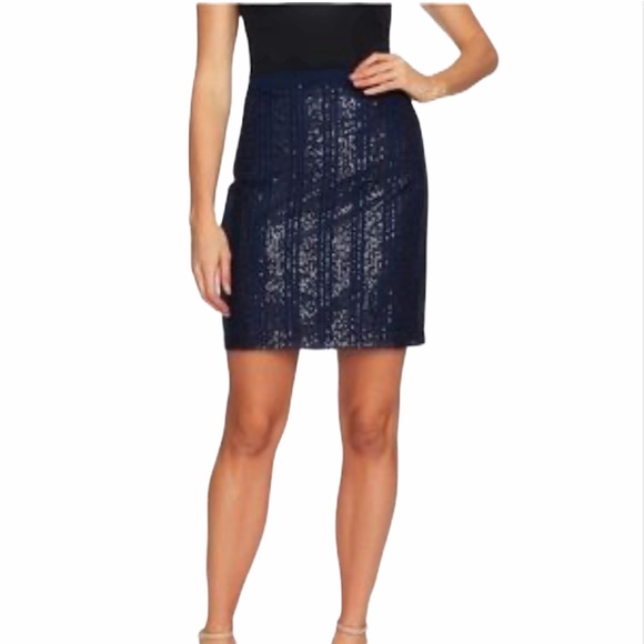 CeCe Bohemian Luxe navy blue sequin mini skirt - Picture 1 of 11